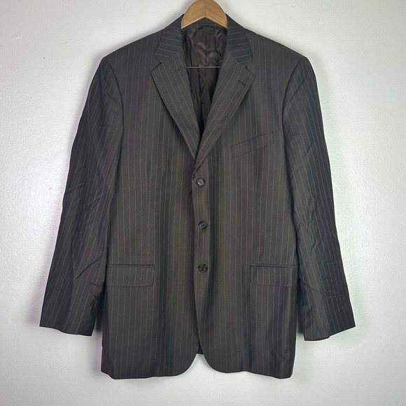 Galante Uomo Super 120s Wool Blazer 46L Brown Stripe Blazer Coat Jacket - Picture 1 of 13
